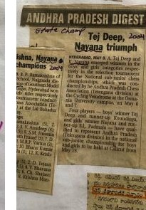 Andhra Pradesh Digest clipping: Tej Deep, Nayana triumph - state champion