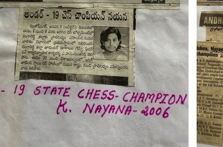 2006 article naming K. Nayana as Under-19 State Chess Champion
